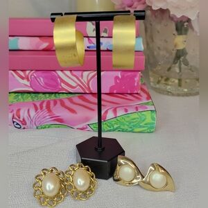 Vintage Set of Gold & Pearl Earrings 3 Pairs